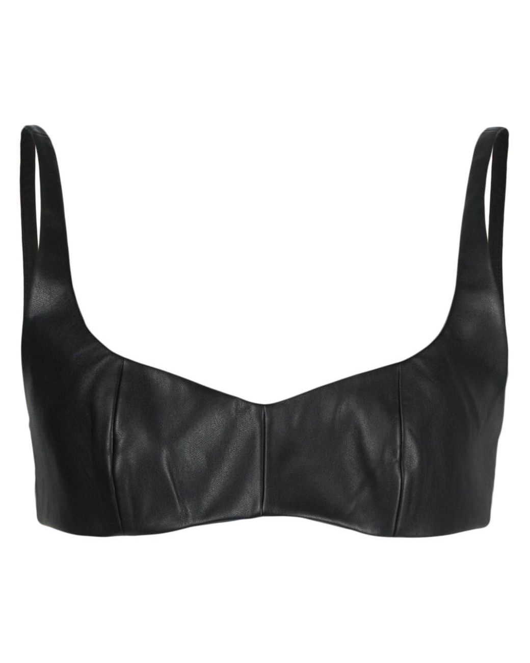 Safiyaa Sophe Faux-leather Bra Top in Black