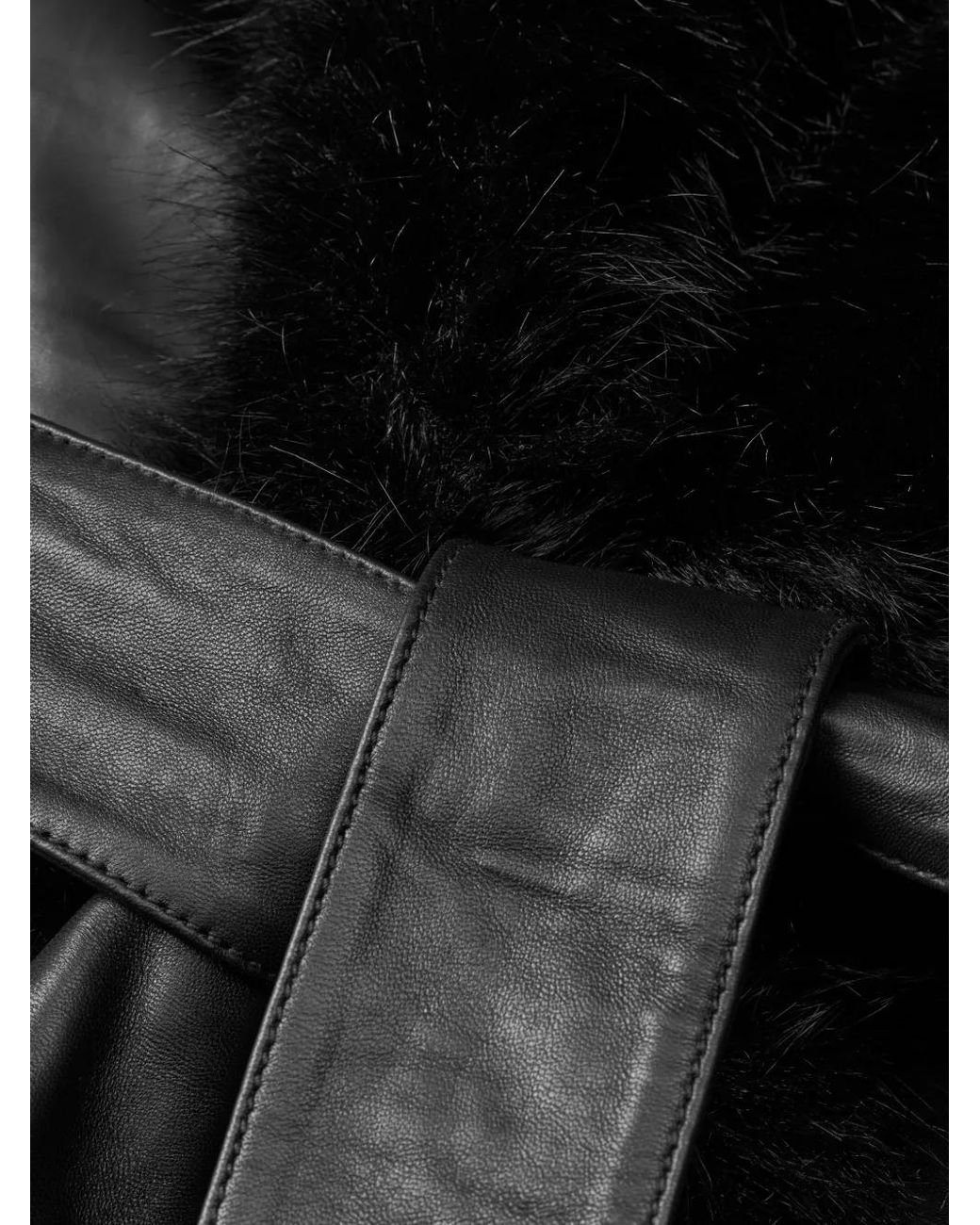 ROTATE BIRGER CHRISTENSEN Black Bonded Leather Fur High Collar Jacket