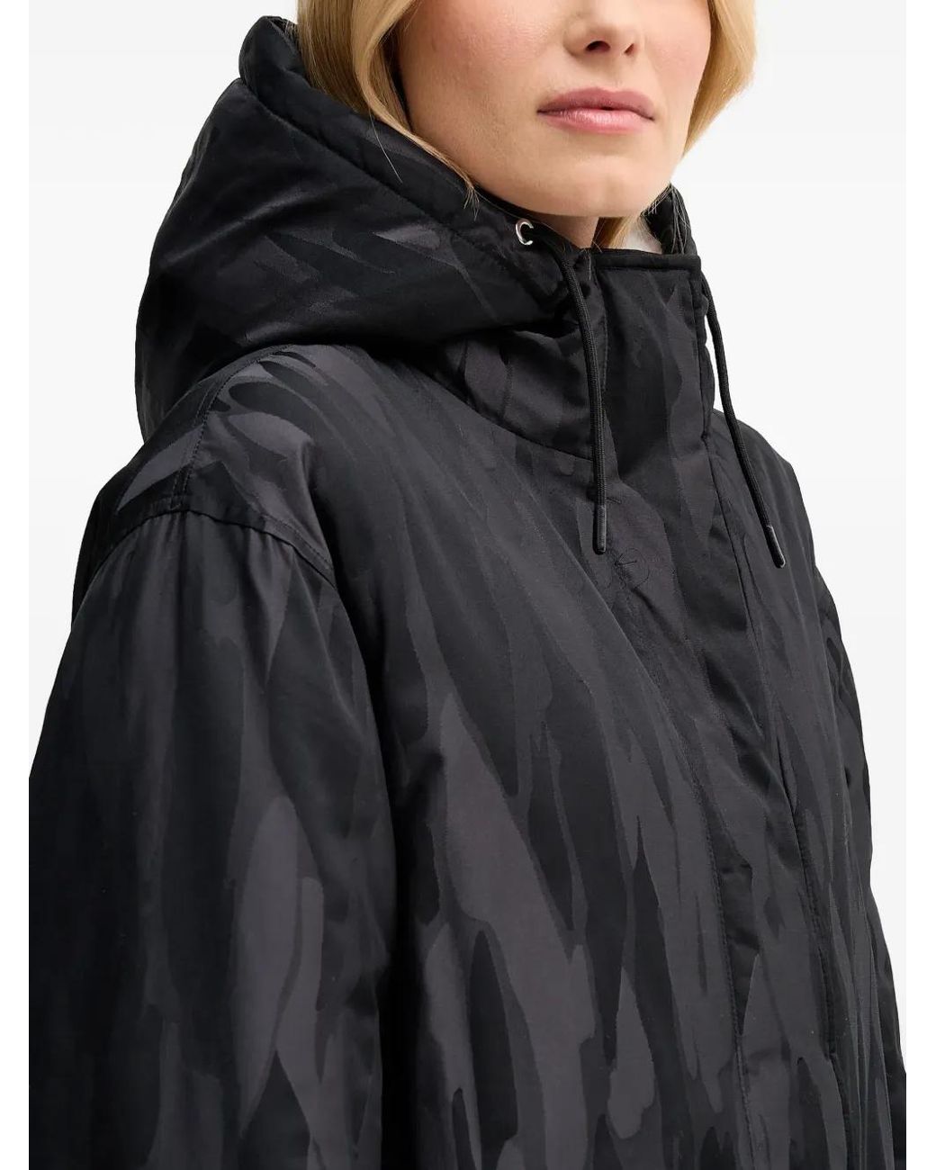 Sisley Black Hooded Patterned Parka Coat