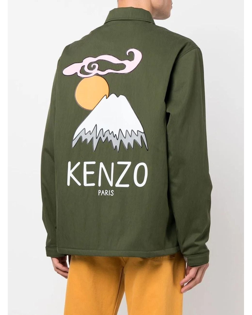 KENZO Green Chest Logo-Print Shirt Jacket for men