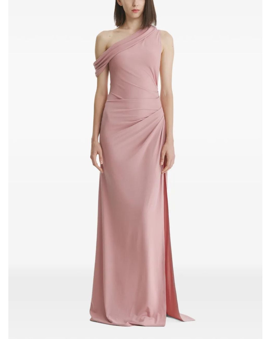 2310 STUDIO Pink One-Shoulder Draped Maxi Dress