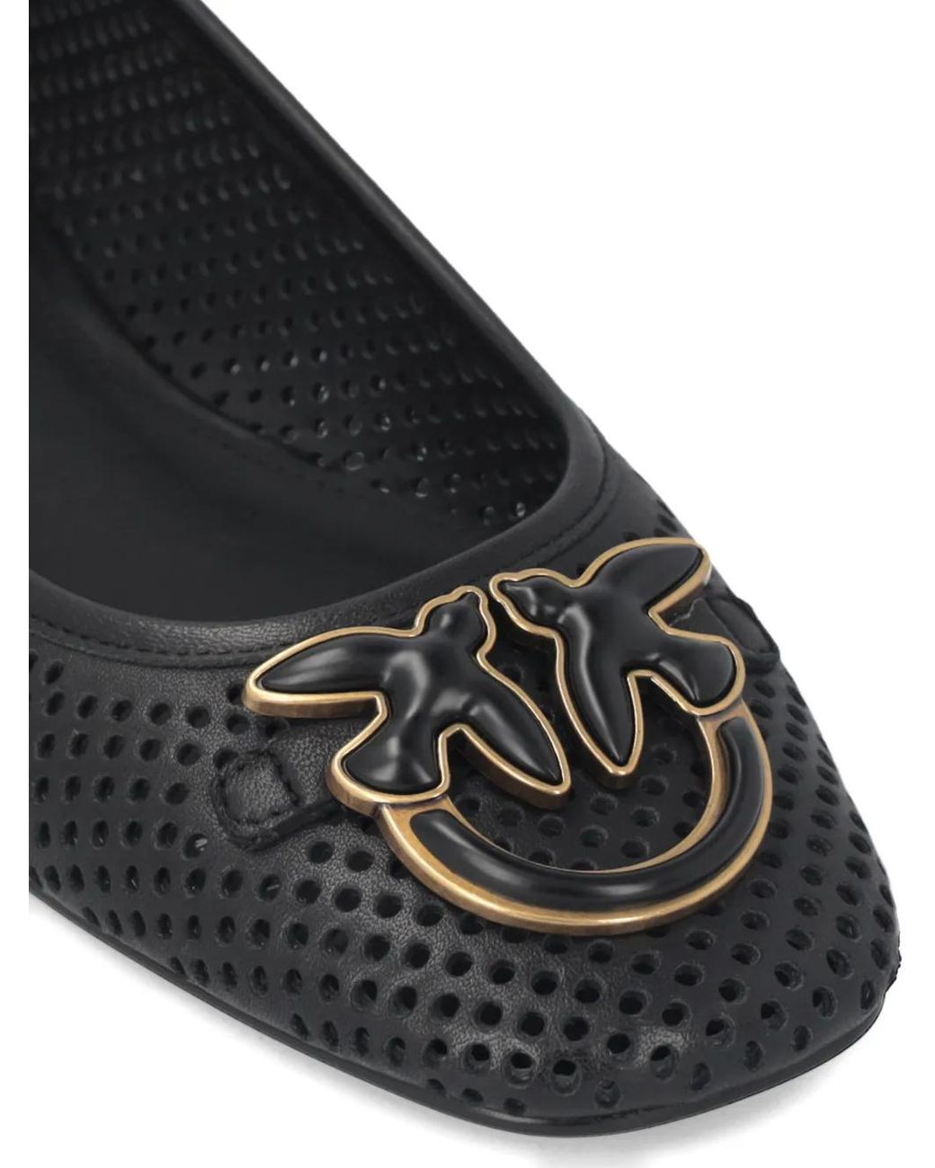 Pinko Black Perforated Ballet Flats With Love Birds Logo