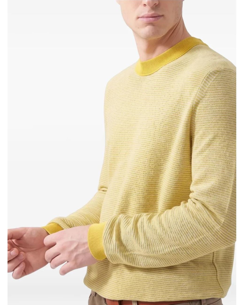 Boss Yellow Textured Crew-Neck Sweater for men
