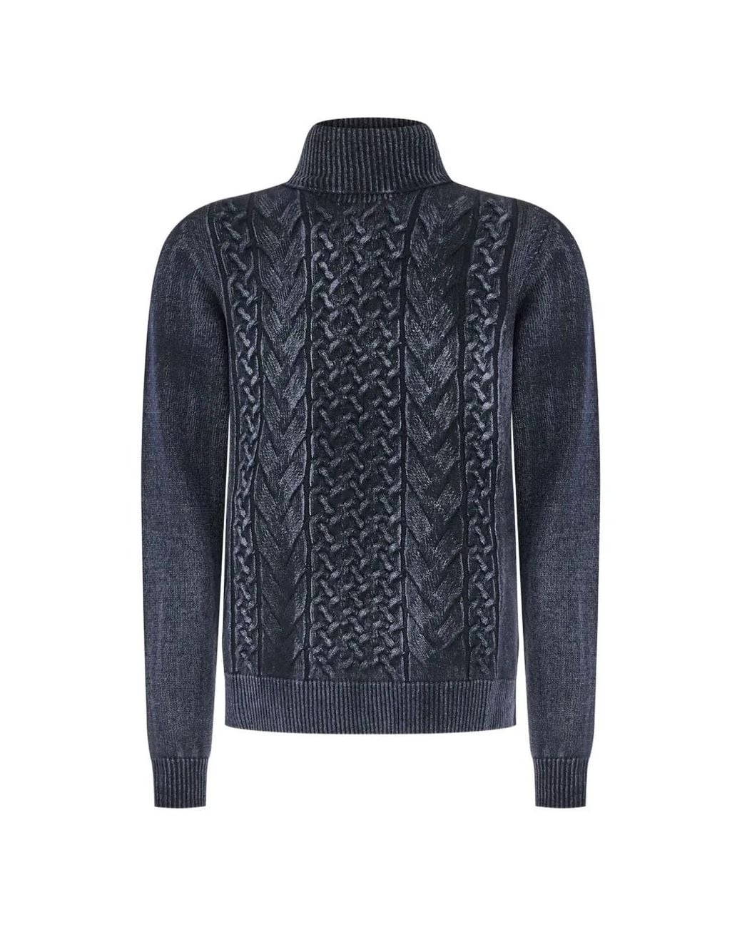 AROVESCIO Blue Cable-Knit Roll-Neck Sweater for men