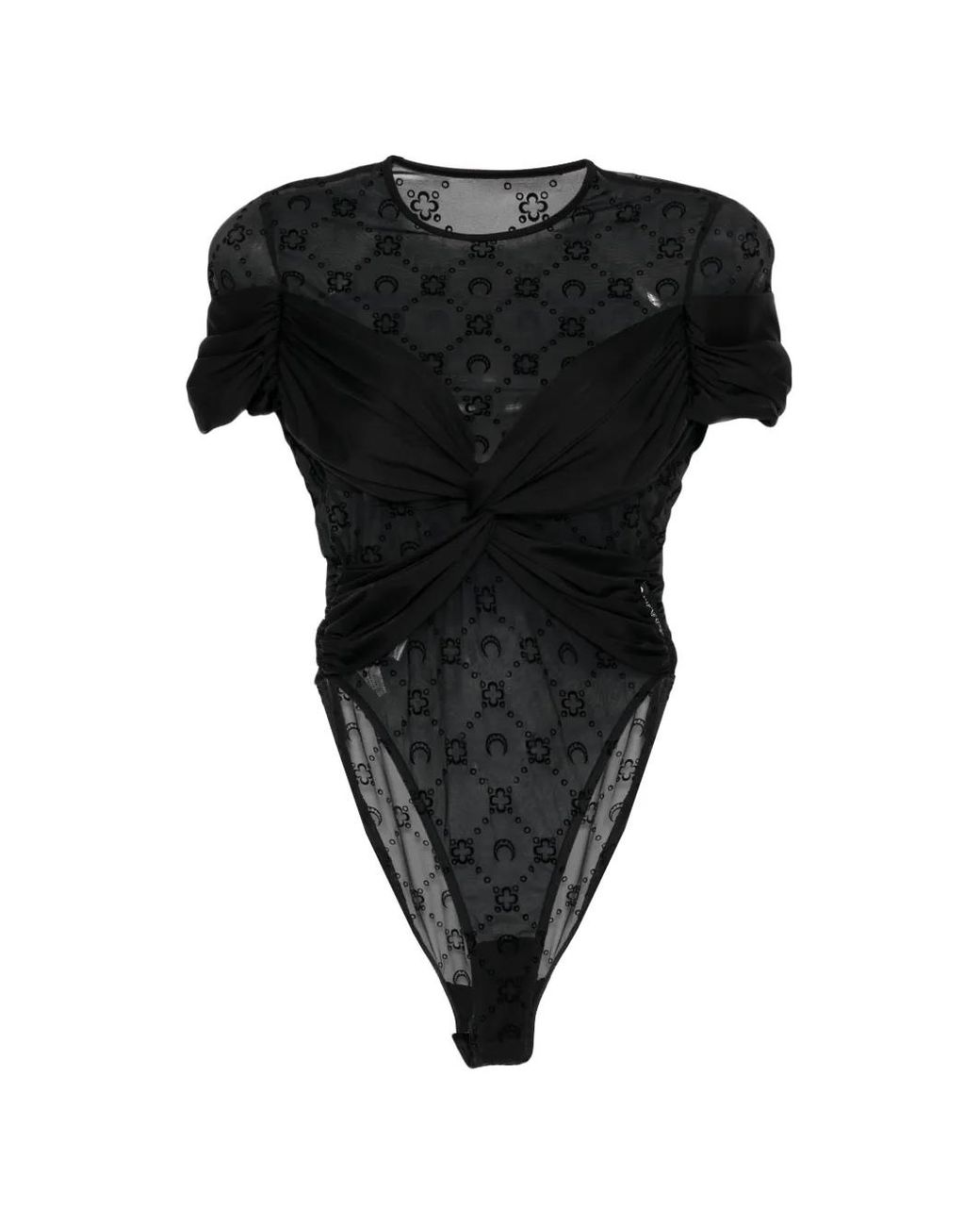 MARINE SERRE Black Draped Jersey Bodysuit