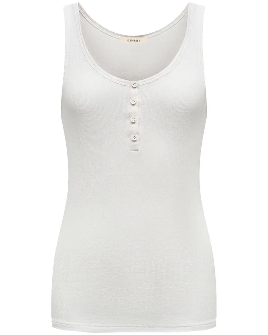 12 STOREEZ White Ribbed Cotton Henley Top