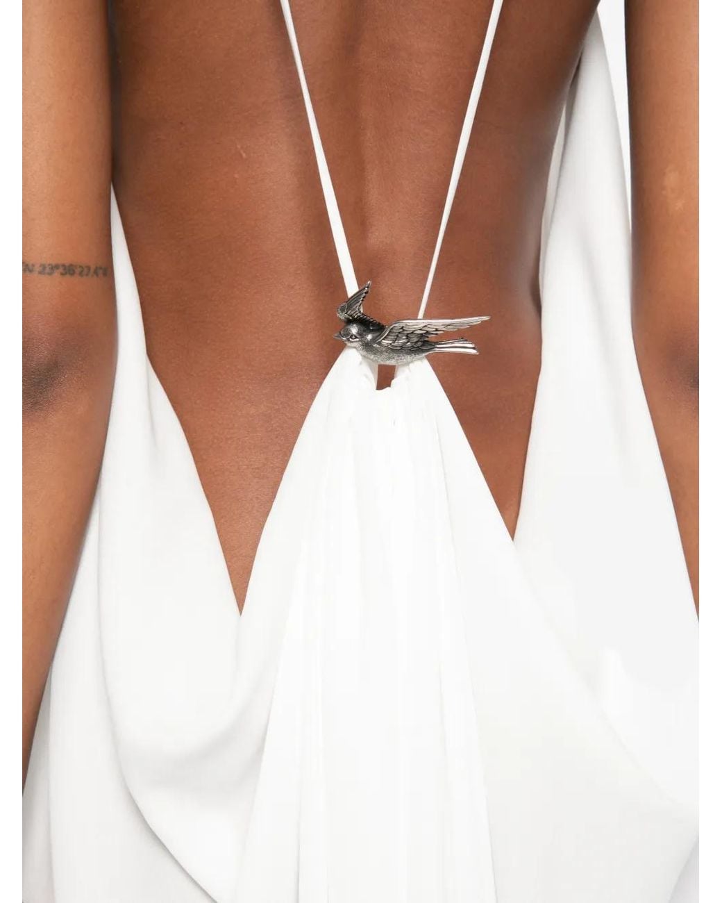 Vestiaire d'un Oiseau Libre White Open Back Draped Maxi Dress
