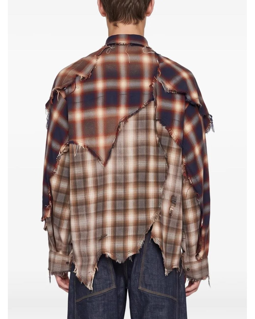 KHOKI Brown Patchwork Frayed Shirt for men