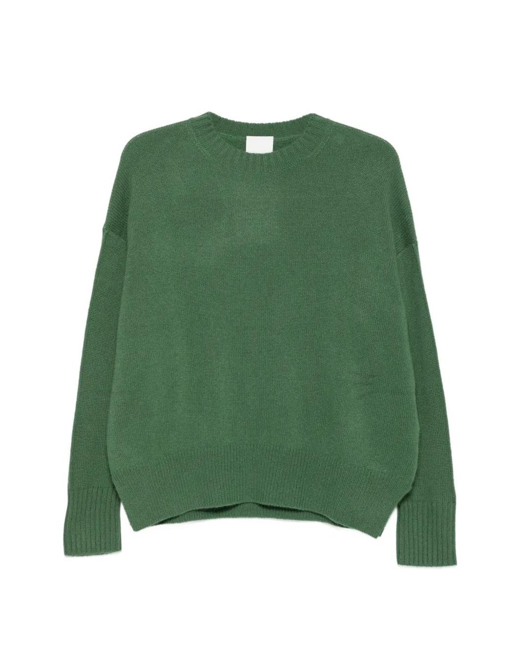 Allude Green Ribbed-Trim Drop-Shoulder Sweater