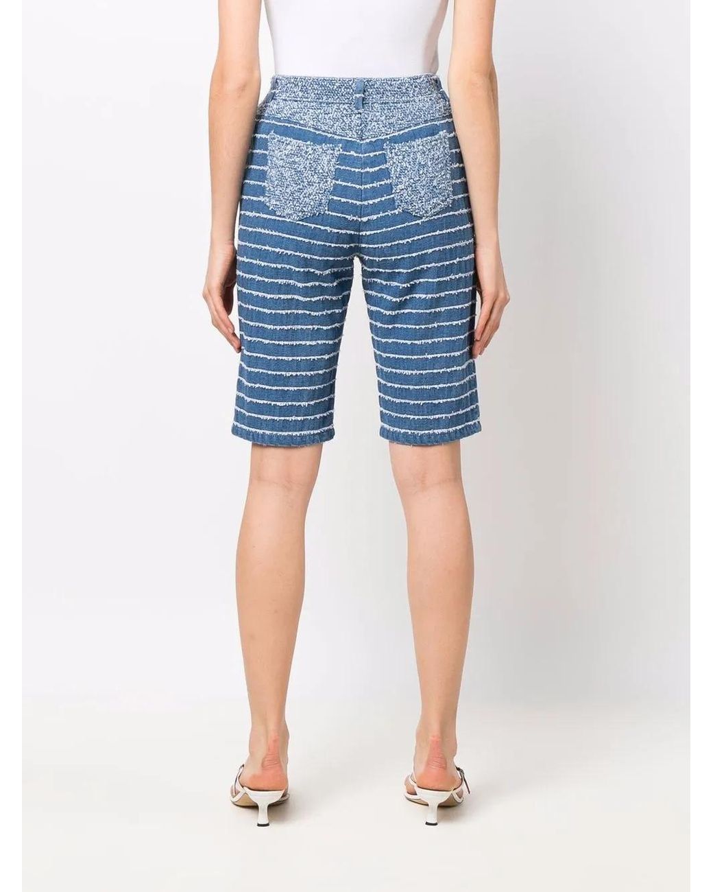 Krizia Blue Frayed-Stripe Bermuda Shorts