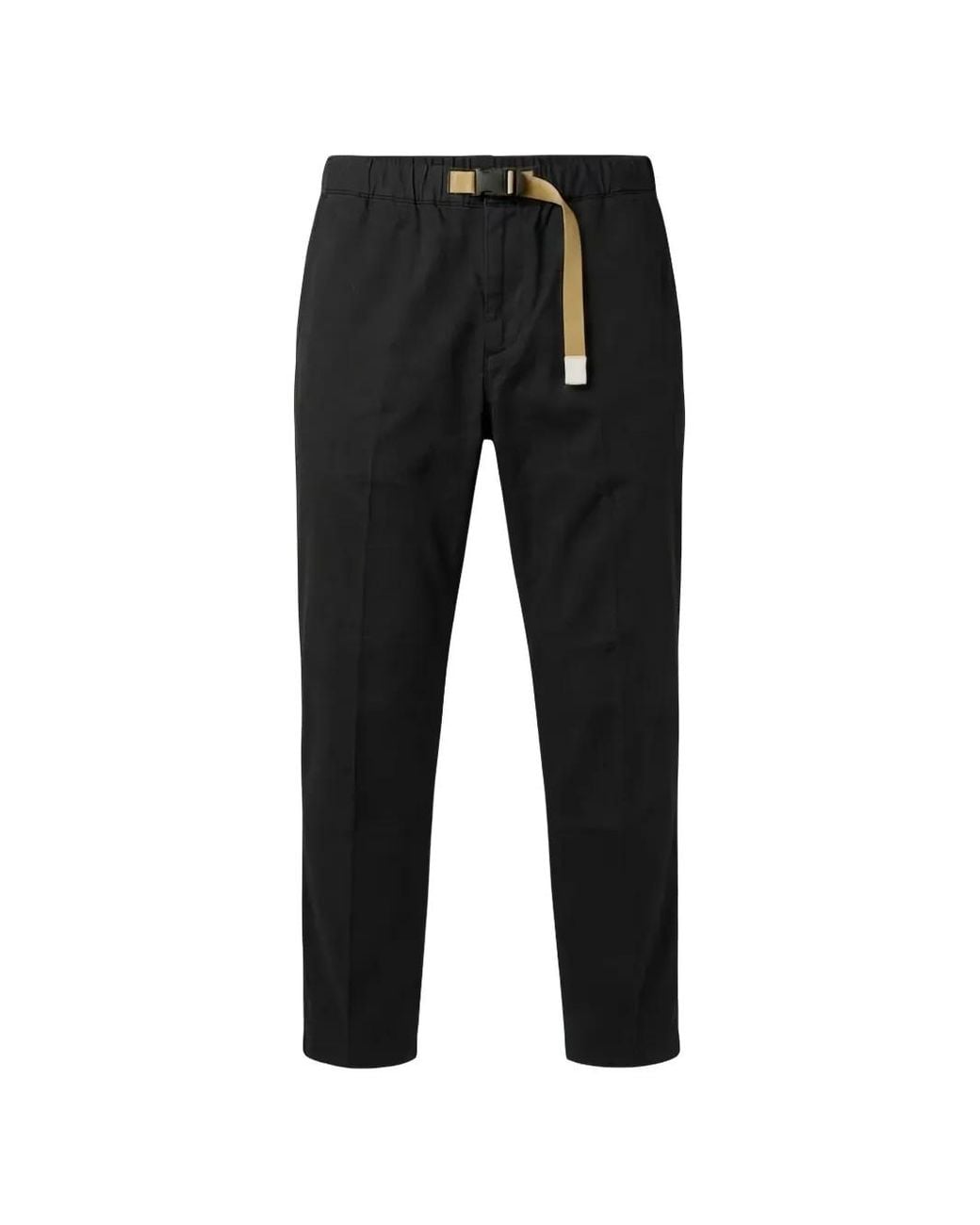 White Sand Black Buckle-Belted Pressed-Crease Trousers for men