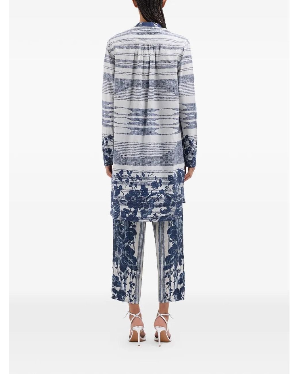 Pierre Louis Mascia Blue Diomede Long-Sleeve Floral Shirt Dress