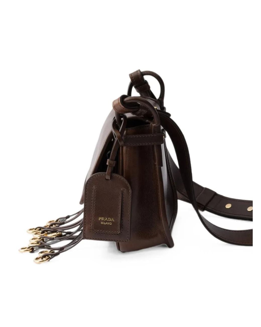 Prada Brown Corsaire Aged Leather Mini Shoulder Bag