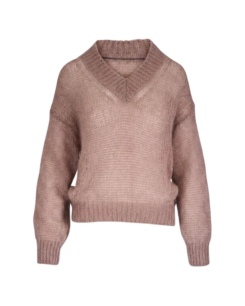 Brunello Cucinelli Pink V-Neck Open-Knit Sweater