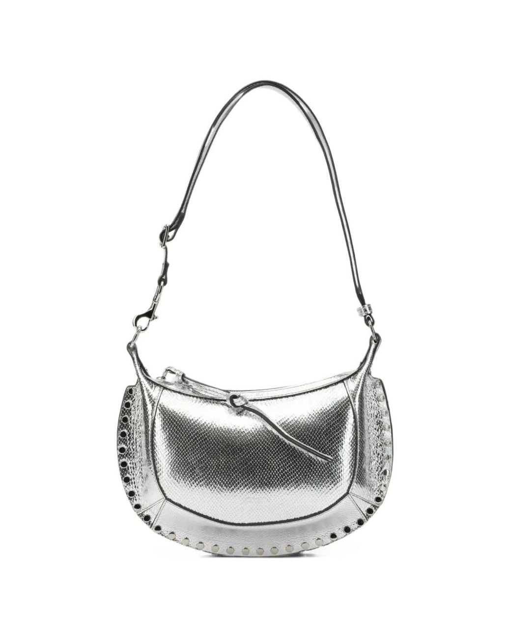 Isabel Marant White Sac Porté Épaule Oskan Moon À Effet Serpent Et Clous