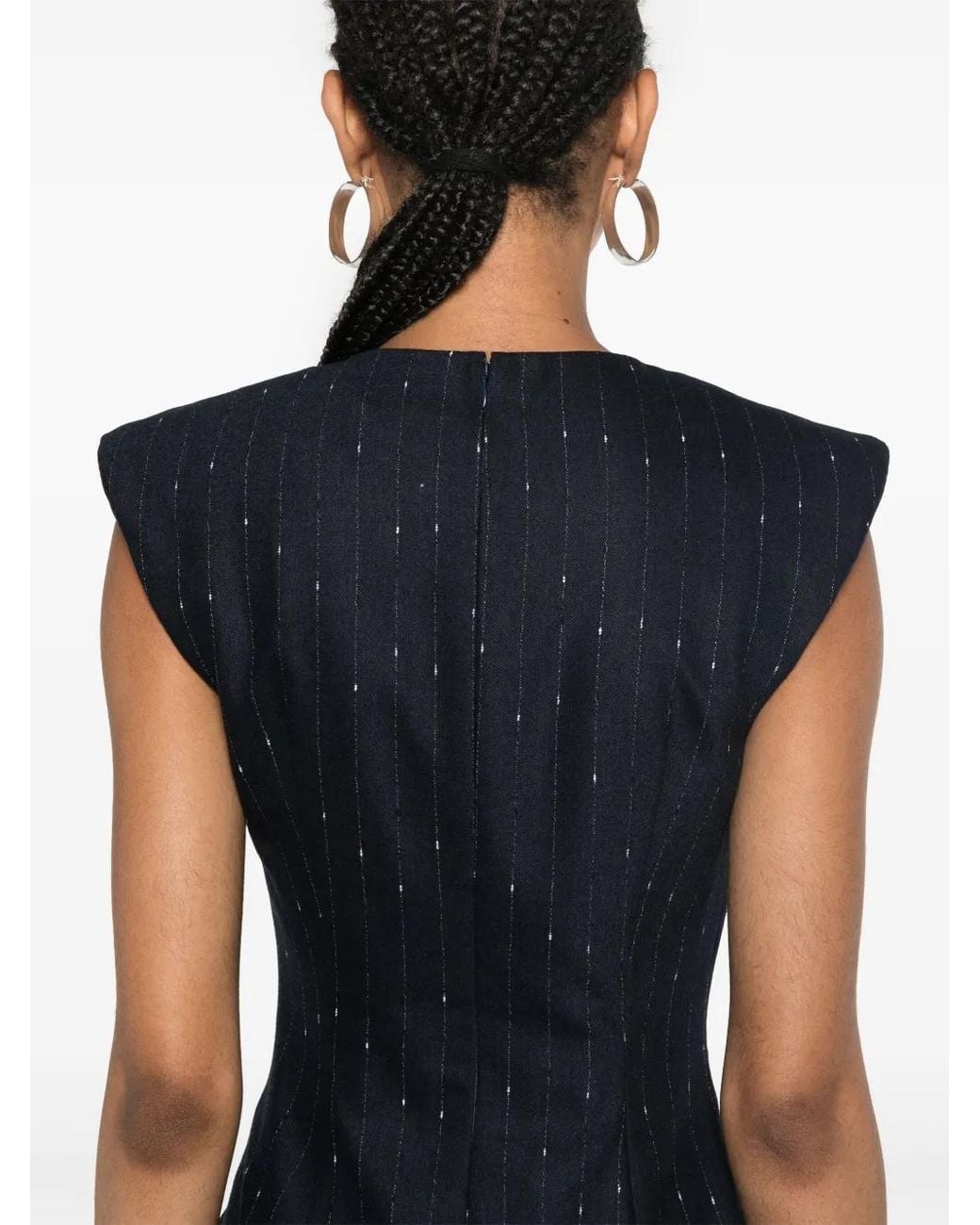 Genny Black Pinstriped Bodycon Midi Dress