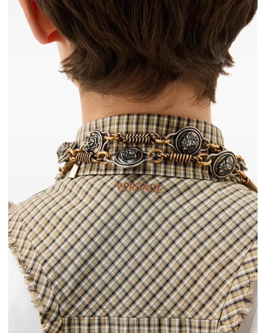 Versace Natural Micro-Check Cotton-Poplin Sleeveless Shirt