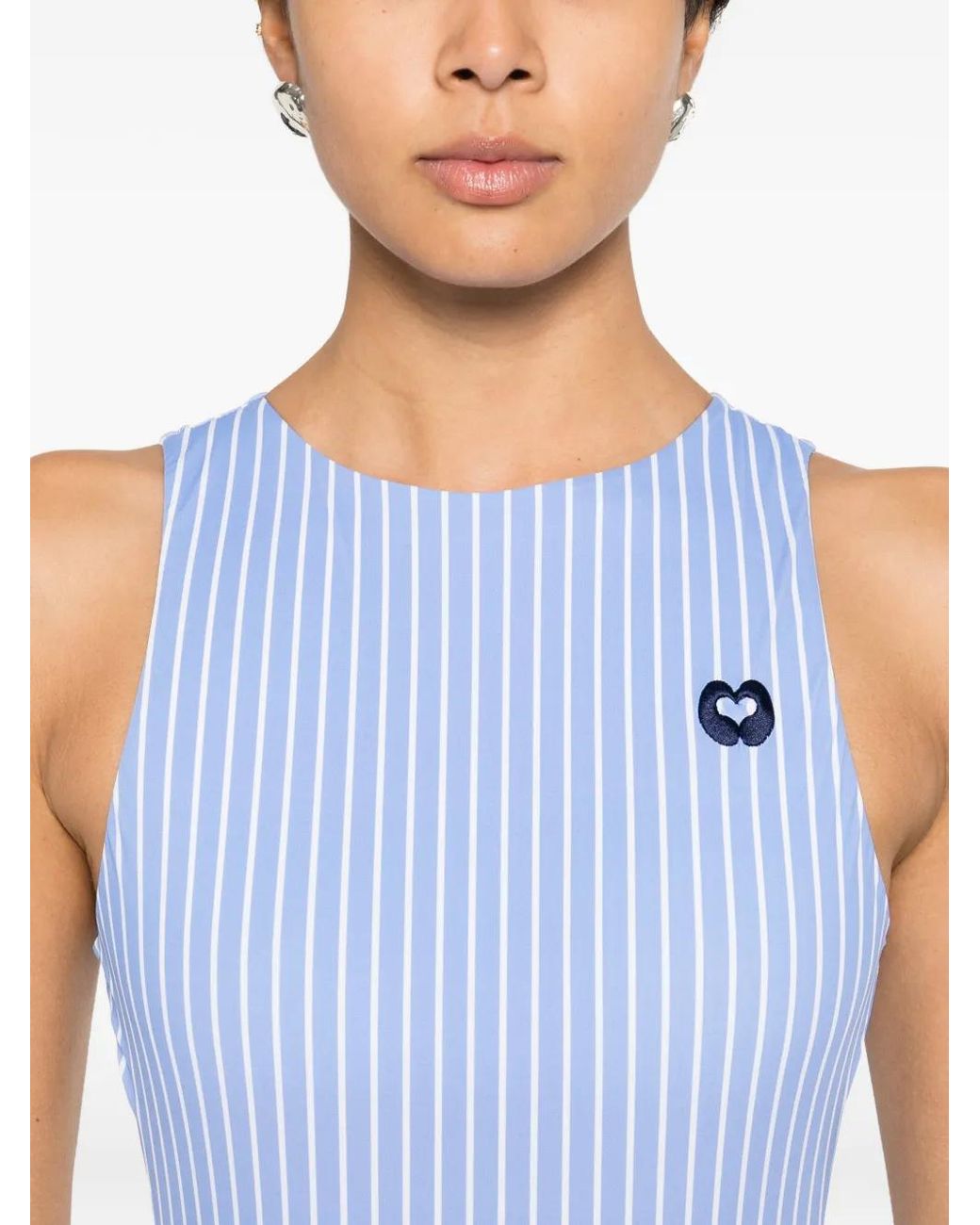 Maje Blue Striped-Pattern Logo-Embroidered Bodysuit