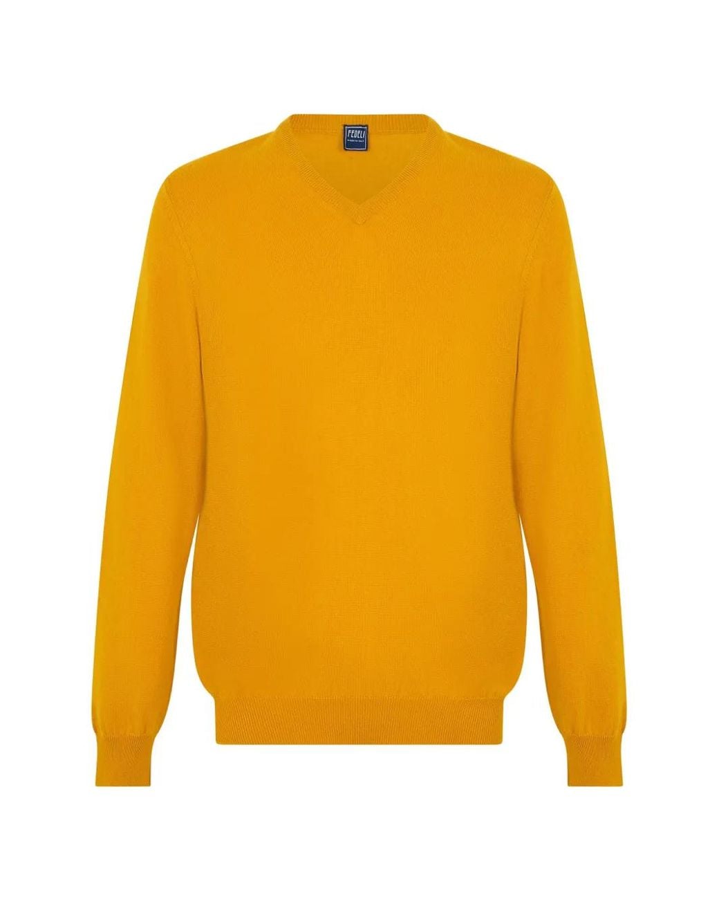 Fedeli Yellow V-Neck Cashmere Sweater for men