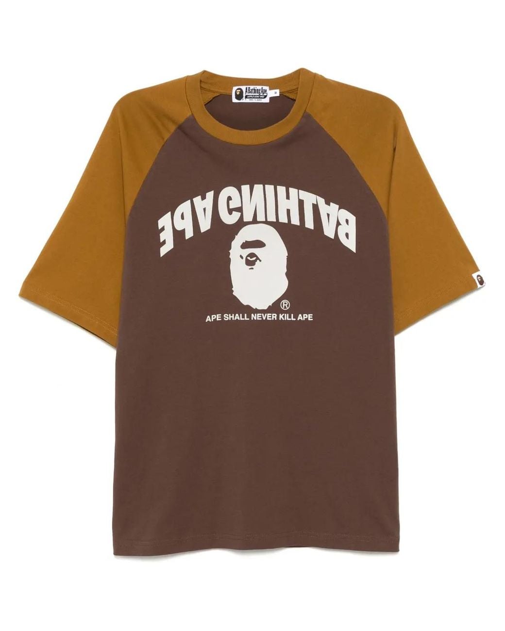 A Bathing Ape Brown College Relaxed Fit Raglan Tee for men