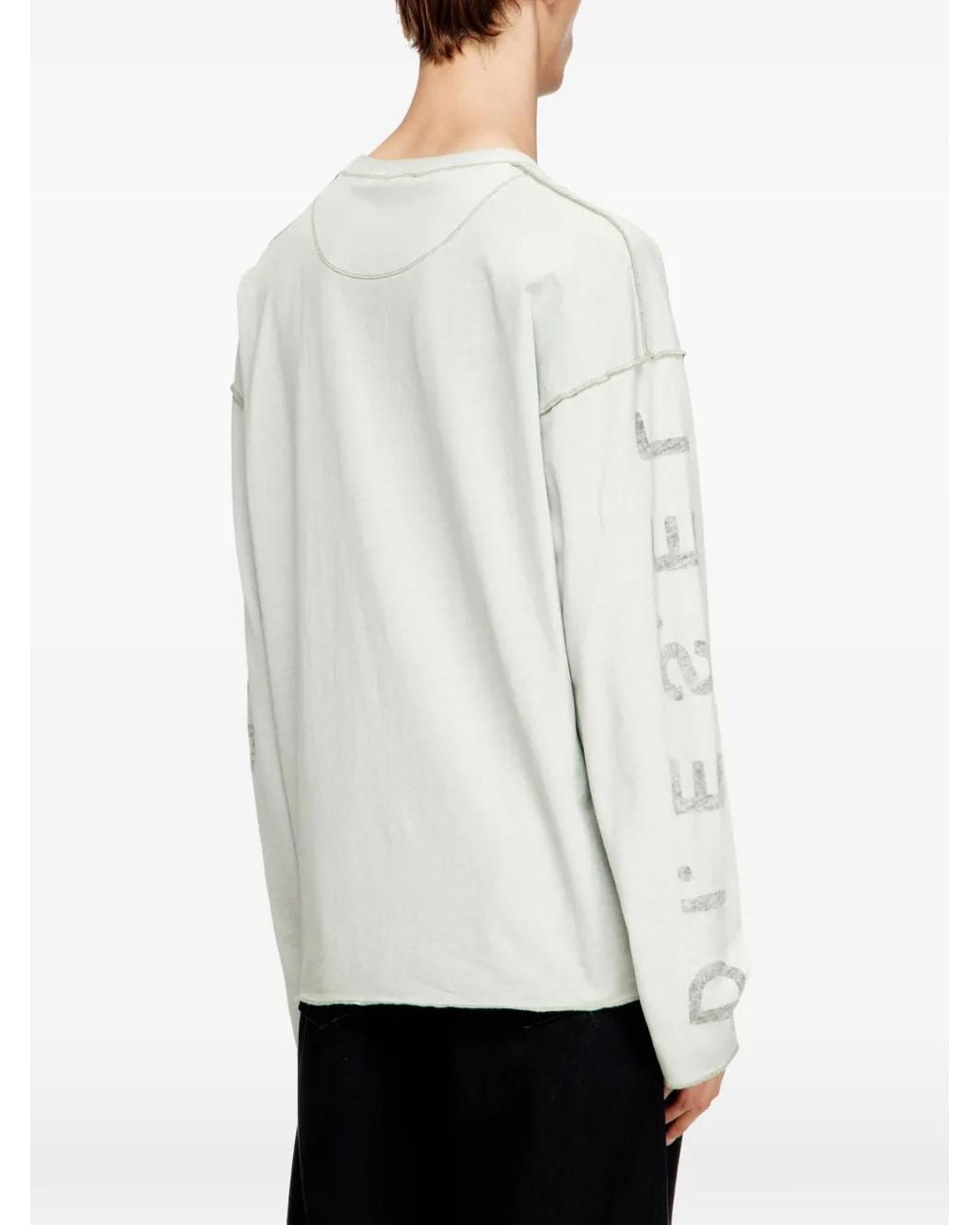DIESEL White Relaxed Long-Sleeve T-Shirt With Printed Sleeves for men