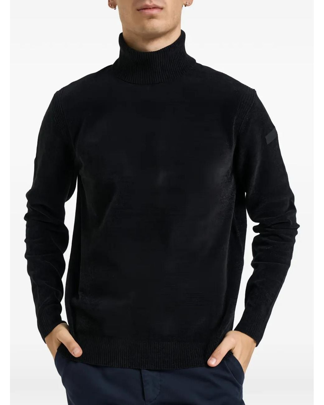 Rrd Black Roll-Neck Chenille-Texture Sweater for men