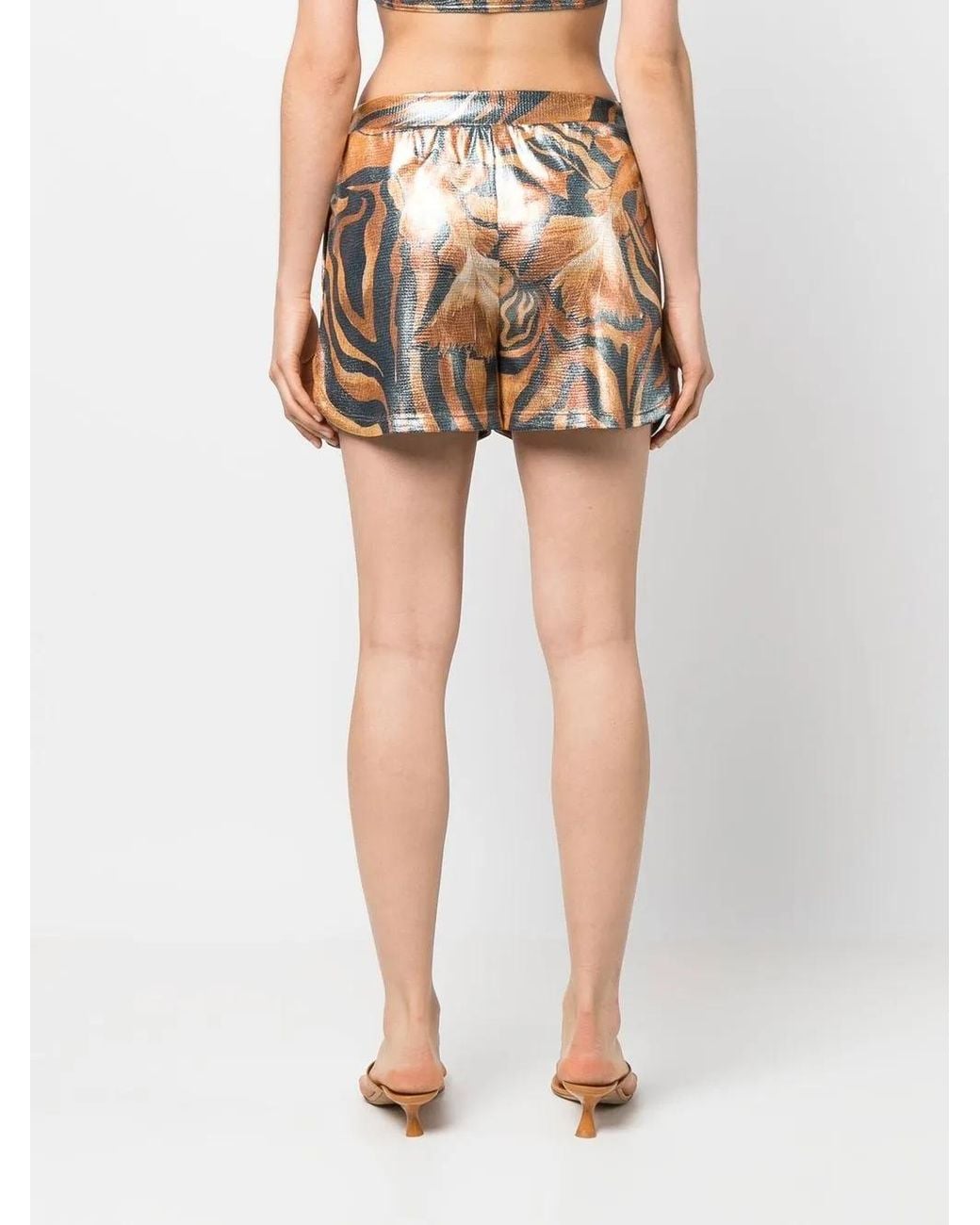 Alberta Ferretti Blue Metallic Swirl Print Shorts