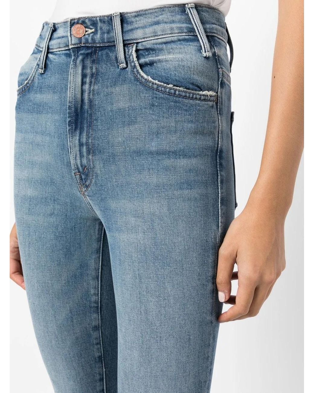 Mother Blue Cropped High-Rise Jeans