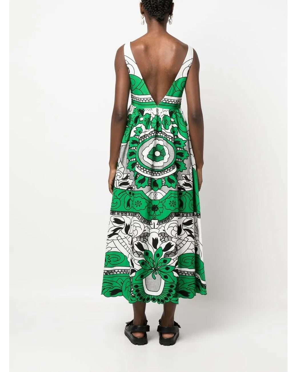 RED Valentino Green Floral-Print Midi Dress