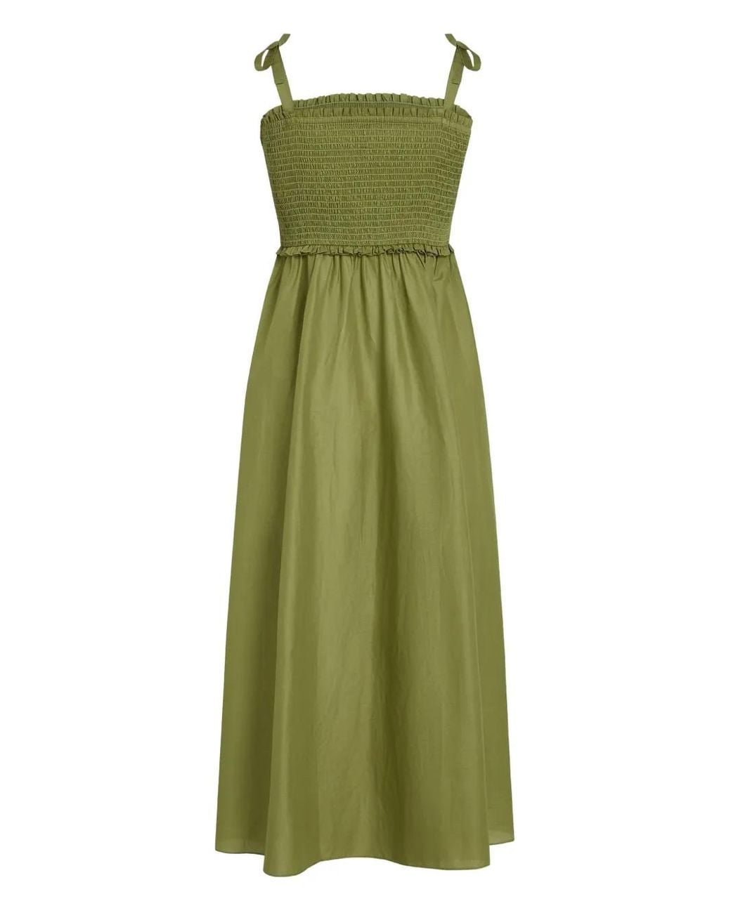 Karl Lagerfeld Green Midi Dress With Smocked Bodice And Square Neckline