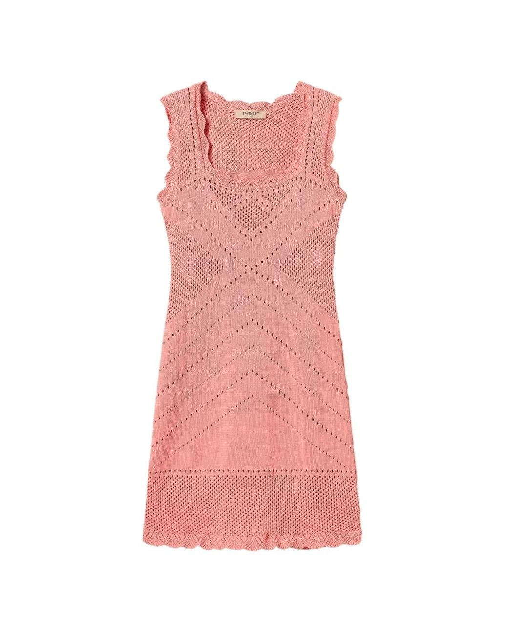 Twinset Pink Short Knit Dress With Scalloped Trims