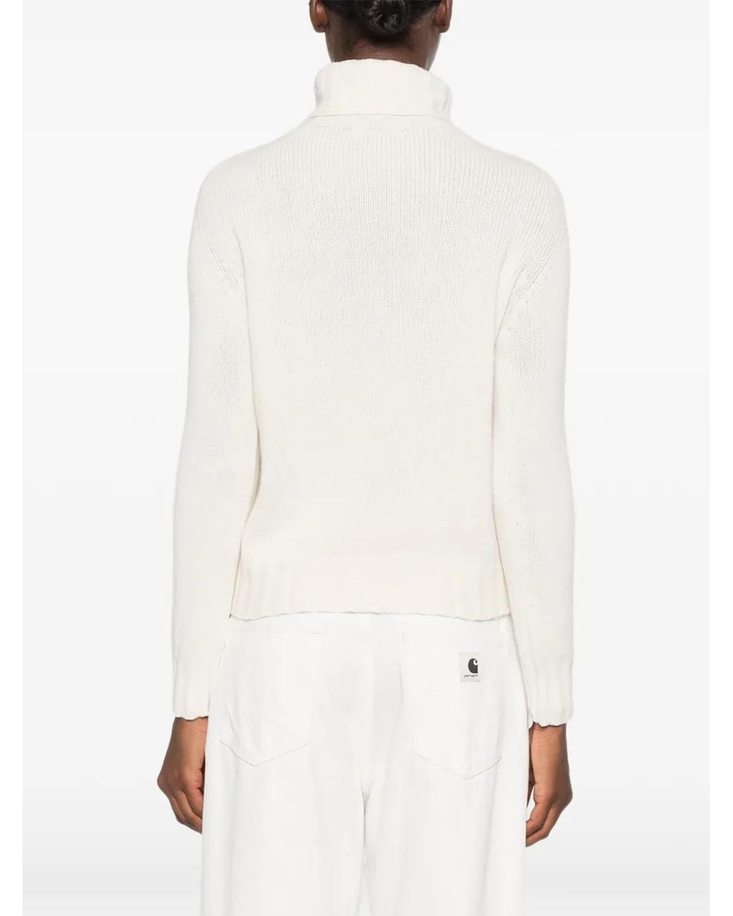 Oliver Lattughi White Pull Côtelé À Col Roulé