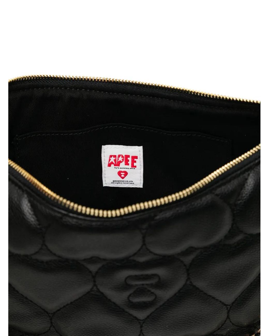 AAPE BY A BATHING AP Black Heart-Quilted Shoulder Bag