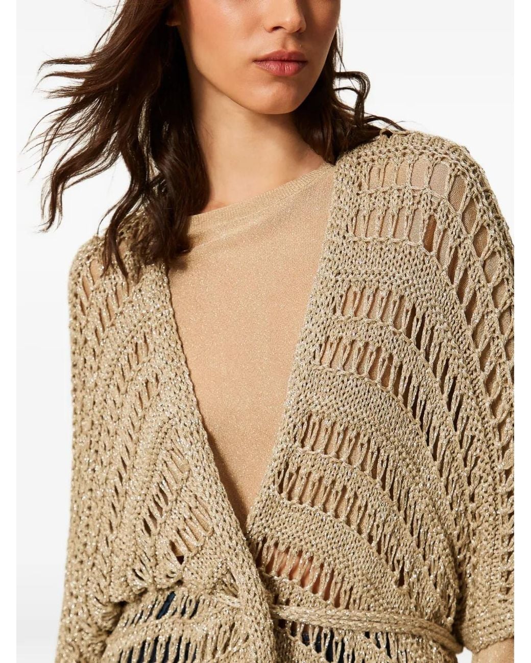 Twinset Natural Crochet Knit Poncho