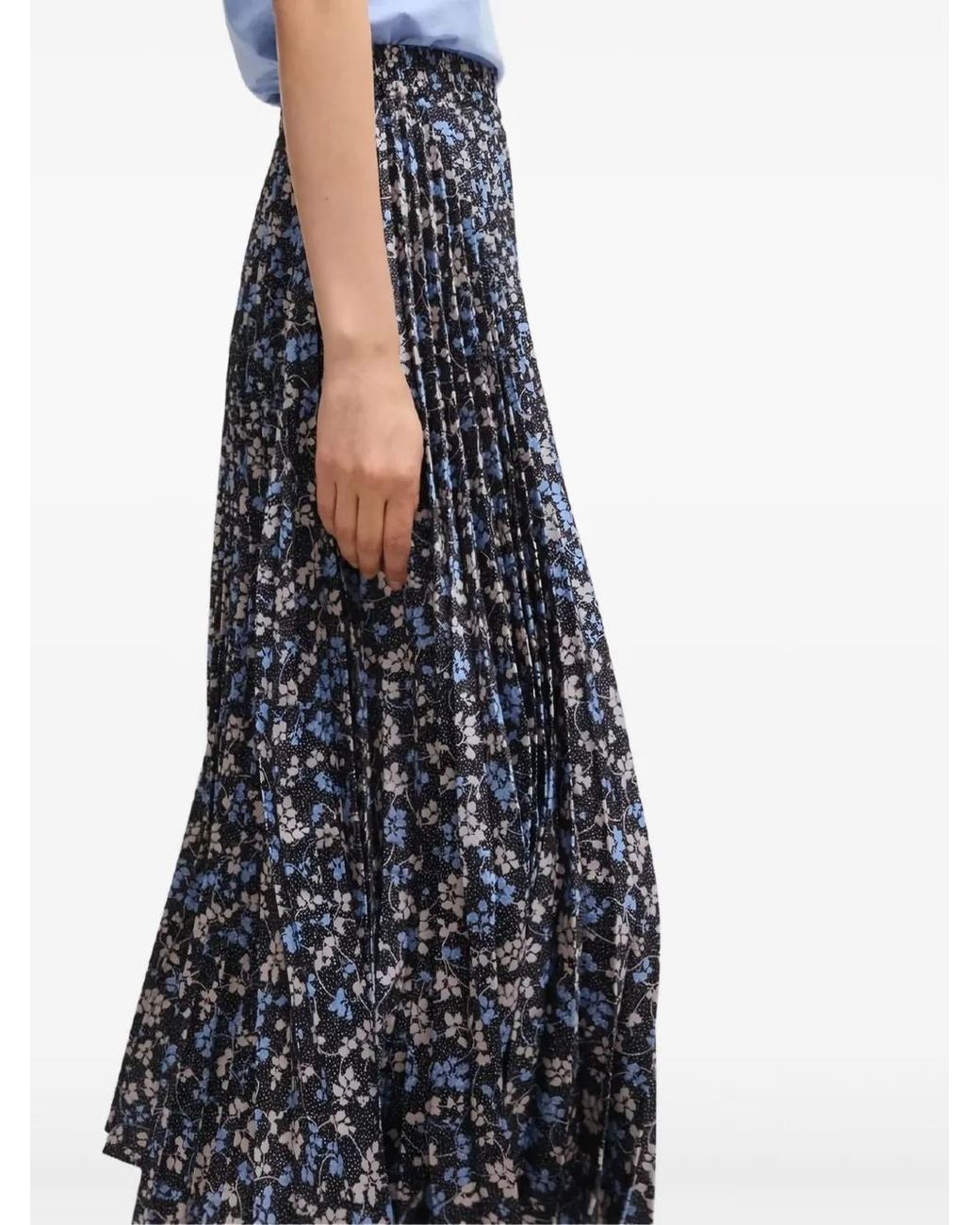 Boss Blue Floral-Print Midi Skirt
