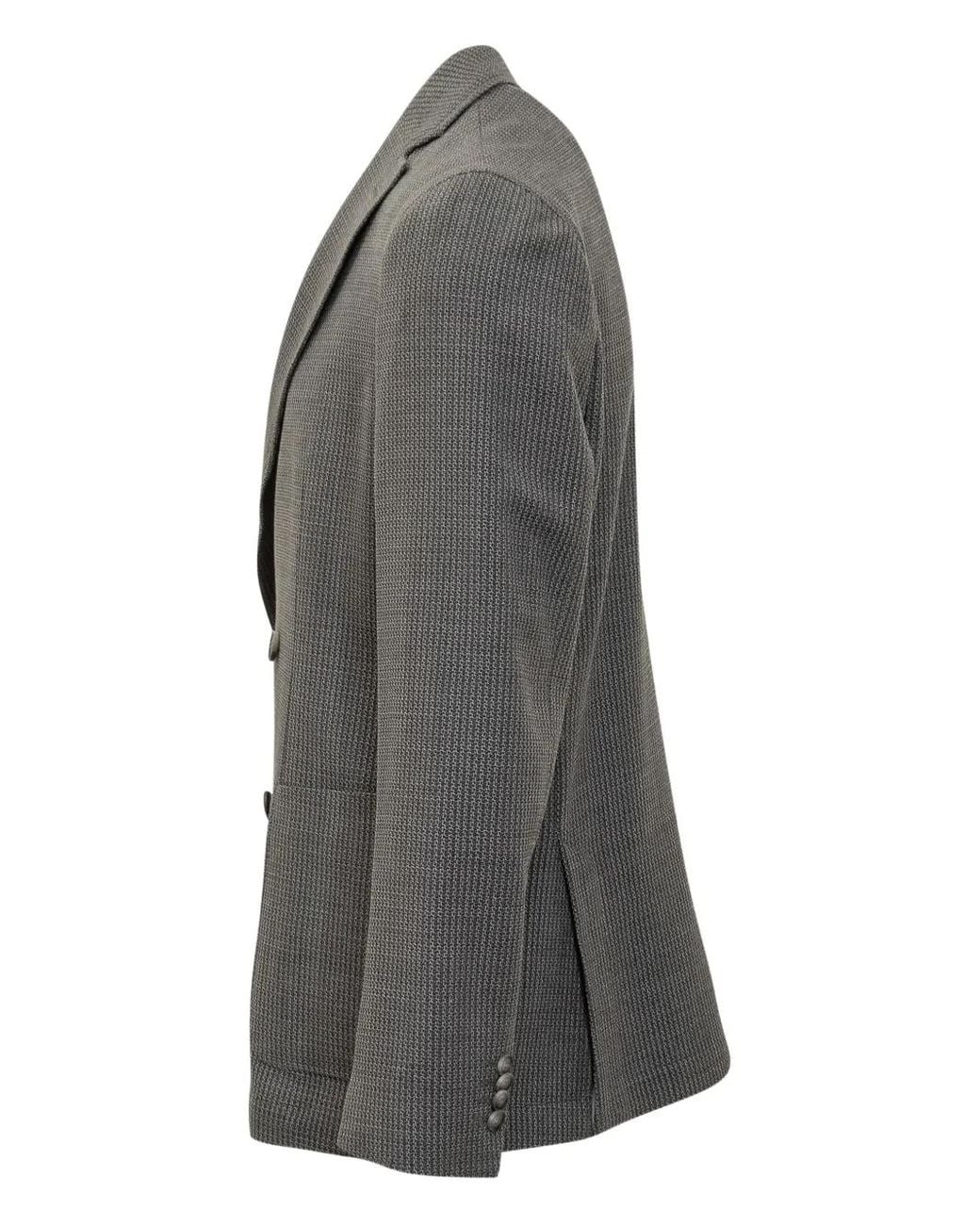 Boss Gray Double-Breasted Checked Blazer for men
