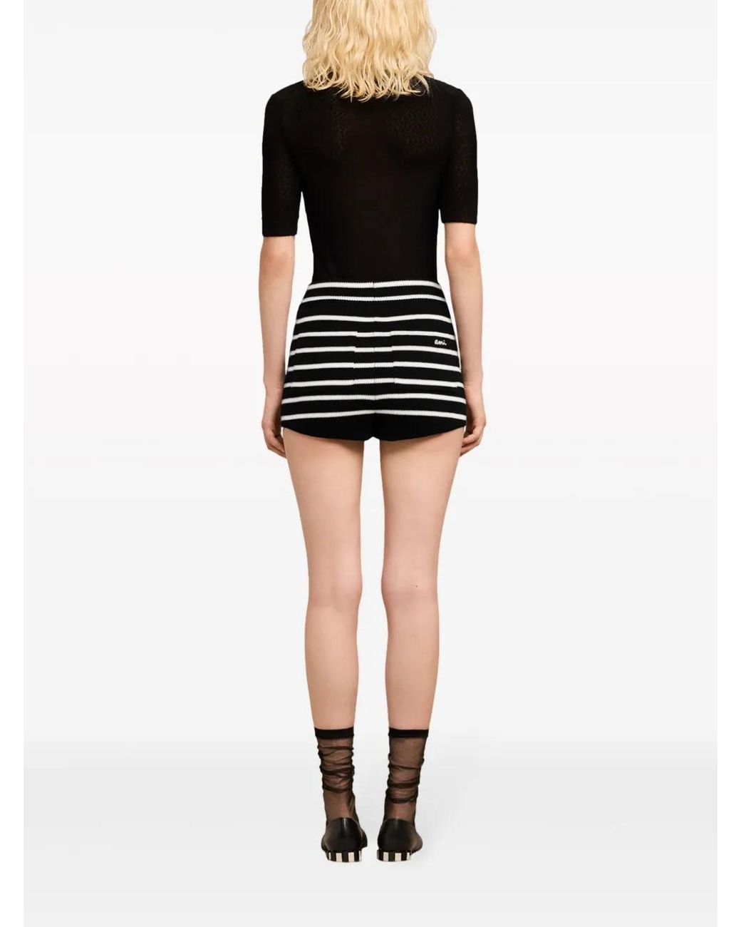 AMI Black Organic Cotton Striped Shorts