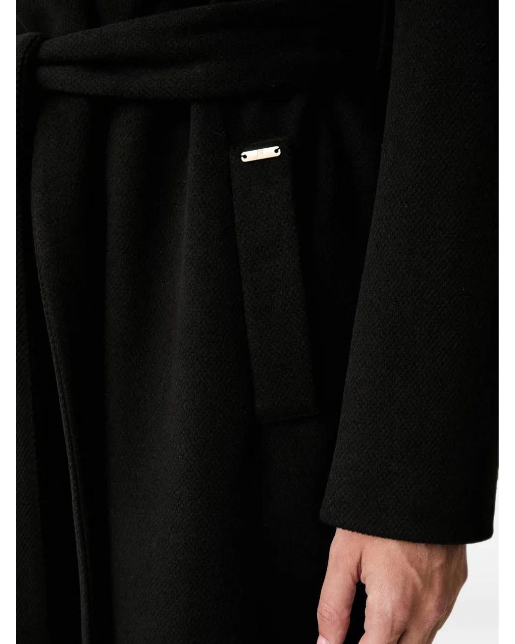 Fracomina Black Manteau Ceinturé À Capuche