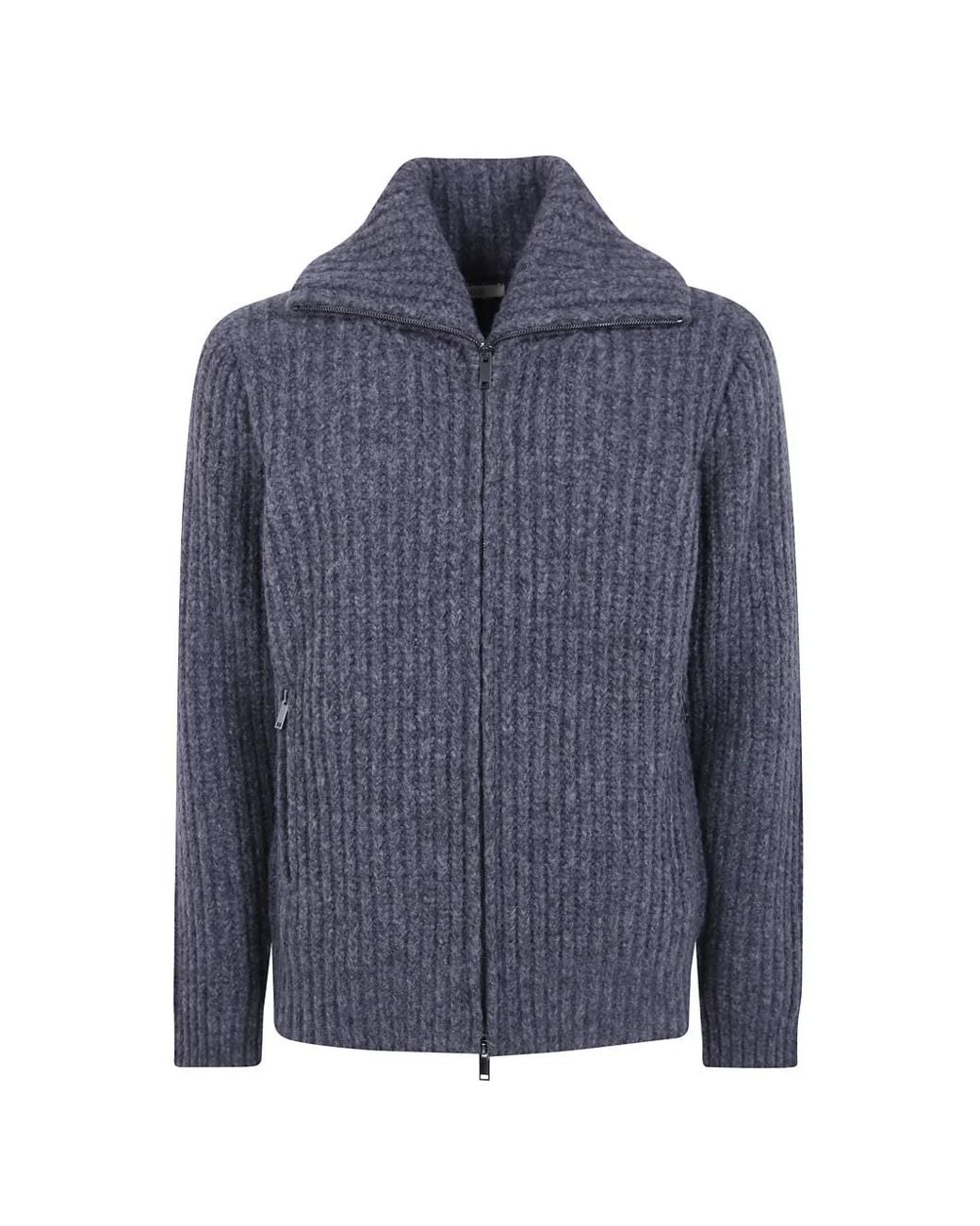 Nuur Blue Ribbed-Knit Zip-Up Cardigan for men
