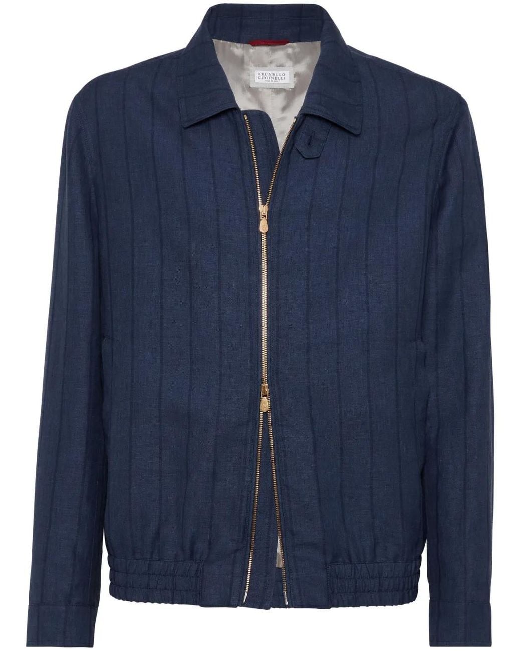 Brunello Cucinelli Blue Striped Zip-Up Jacket for men