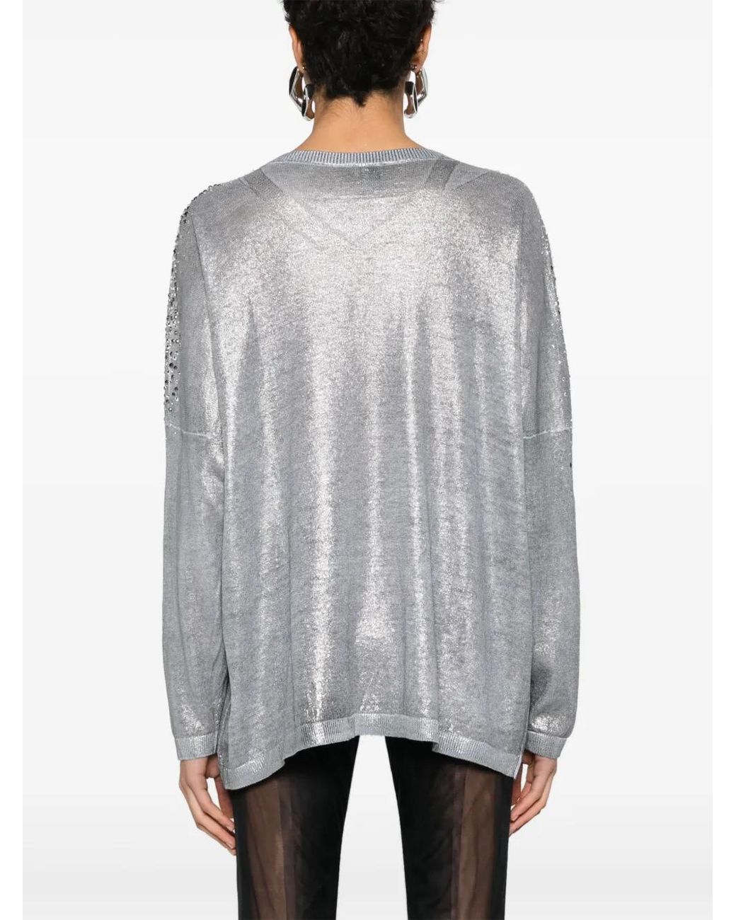 Avant Toi Gray Crystal-Embellished V-Neck Jumper