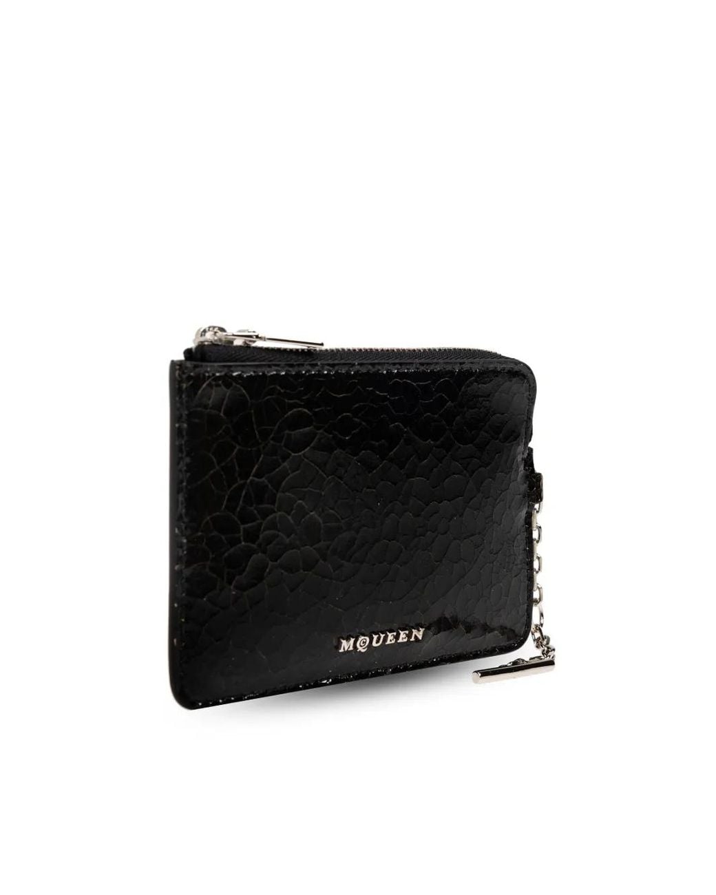 McQueen Black Leather Zip Card Holder for men