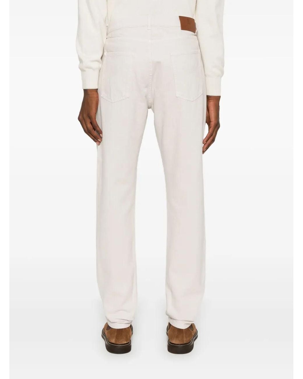 Brunello Cucinelli White Logo-embroidered Jeans for men