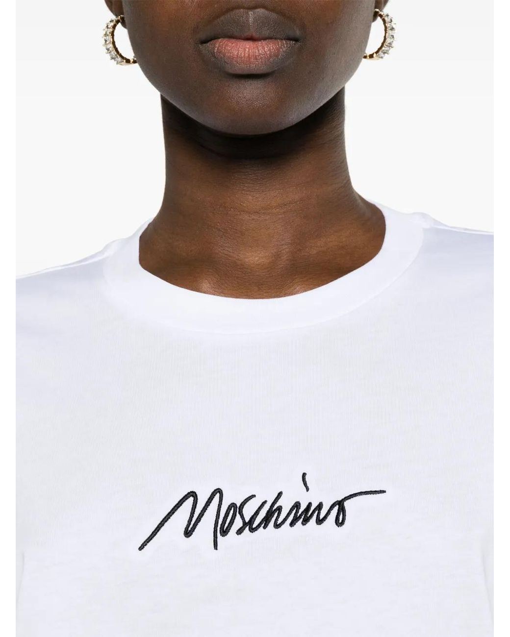 Moschino White Logo-Embroidered Cotton T-Shirt