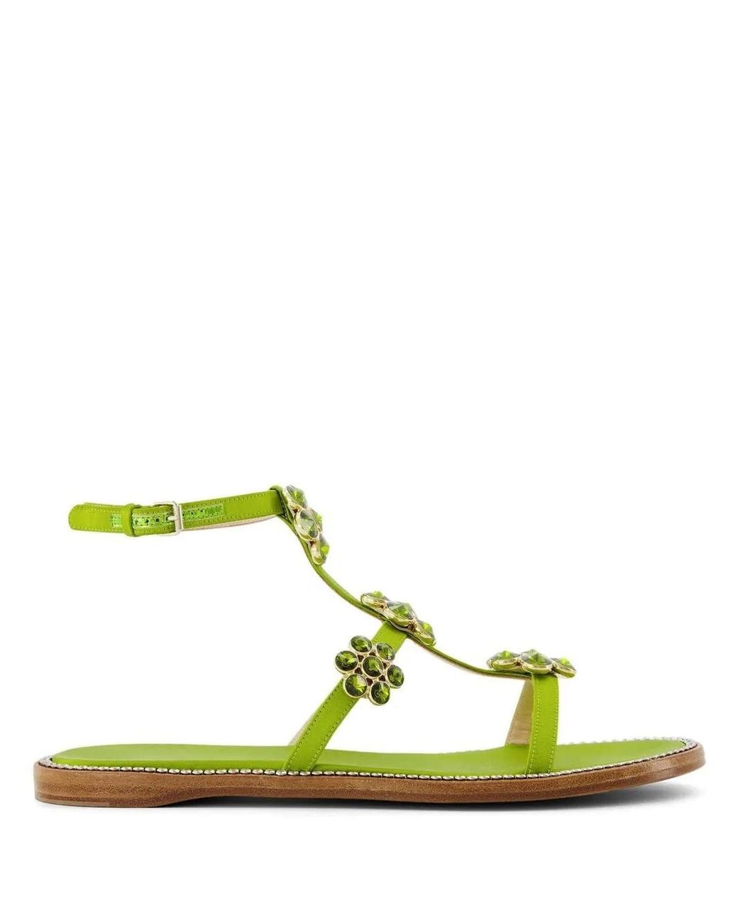 Giambattista Valli Green Jaipur Embellished Flat Sandals