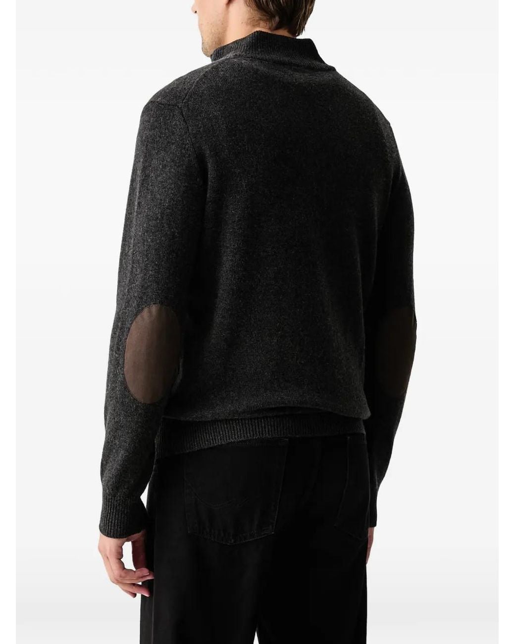 Hackett Black Quarter-Zip Elbow-Patch Sweater for men