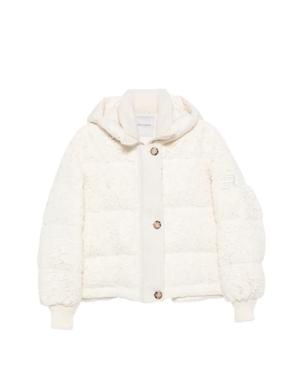 ERMANNO FIRENZE White Lace-Overlay Puffer Jacket