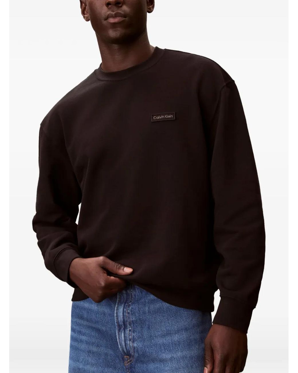 Calvin Klein Black Logo-Patch Crew-Neck Sweater for men
