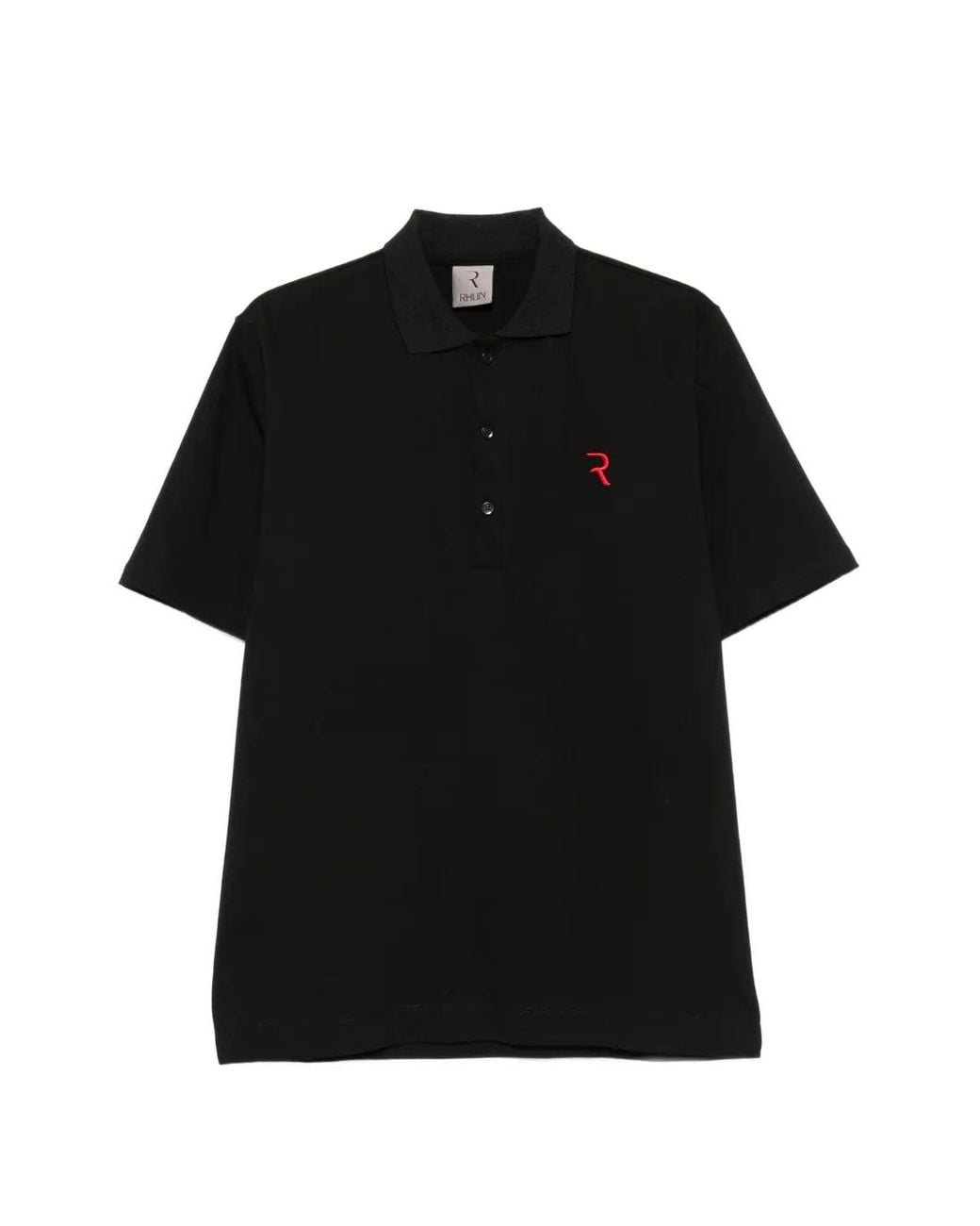 Rhun Black Logo-Embroidered Short-Sleeve Polo Shirt for men
