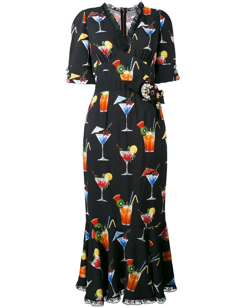 Dolce & Gabbana Cocktail Print Dress in Black | Lyst